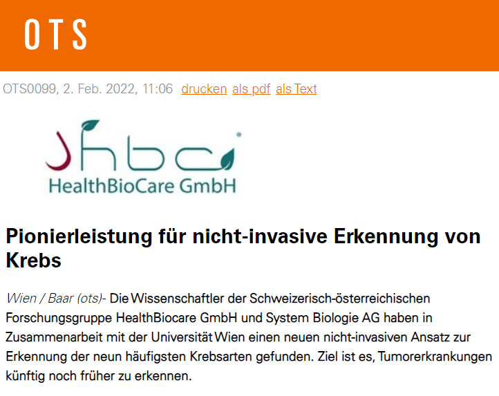 Pionierleistung für nicht-invasive Erkennung von Krebs